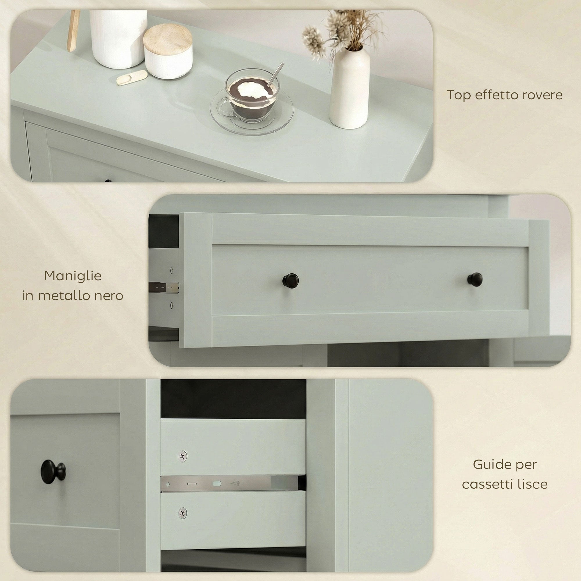 HOMCOM Sideboard Storage Cabinet, Modern Kitchen Cupboard with Adjustable Shelf, Drawer and Double Doors, Green 