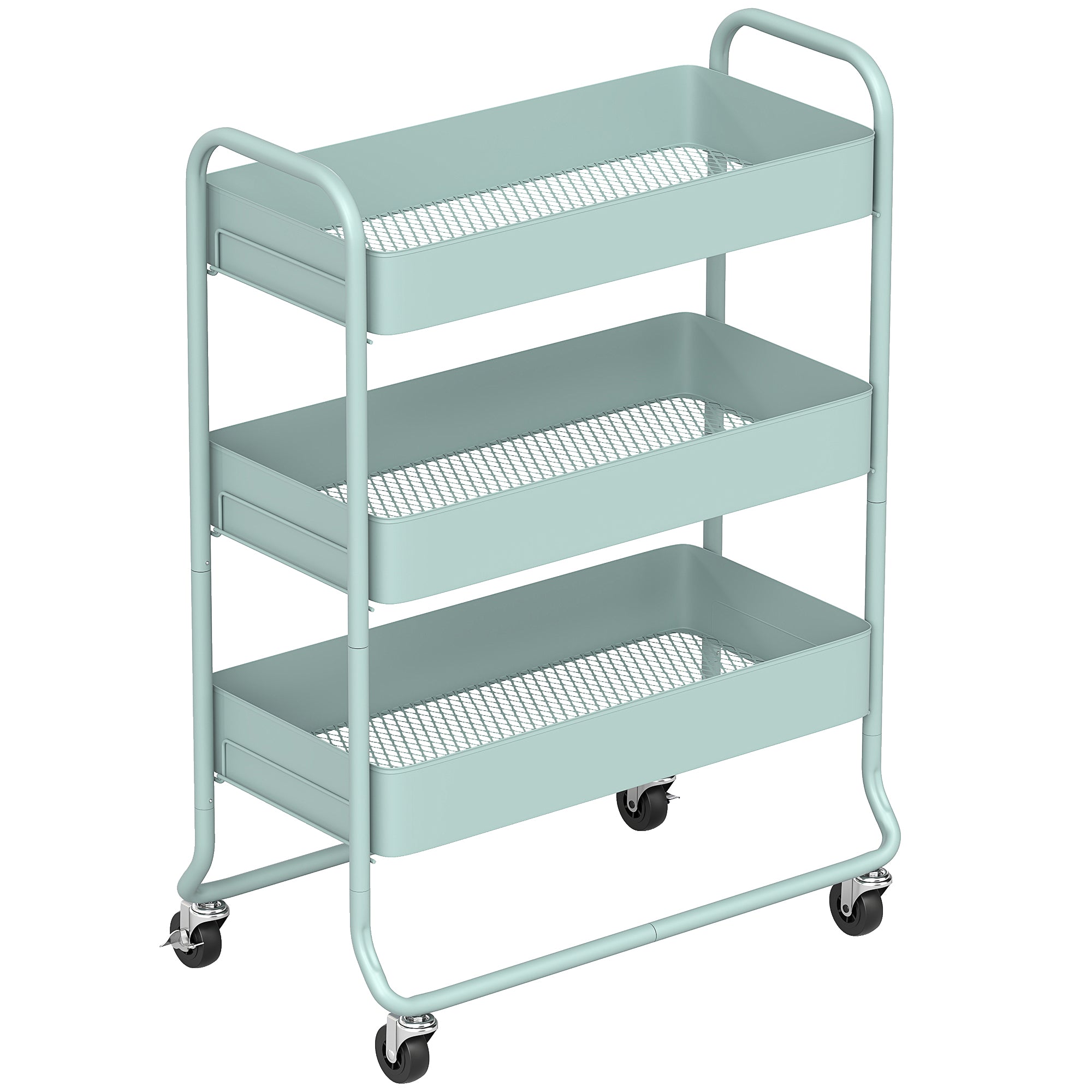 HOMCOM 3-Tier Storage Trolley on Wheels, Rolling Utility Cart with Mesh Backets for Kitchen, Bathroom, Bedroom, Light Green 
