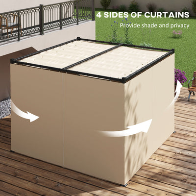 Outsunny 3 x 3(m) Retractable Pergola, Garden Gazebo Shelter with Curtains, for Grill, Patio, Deck, Beige 