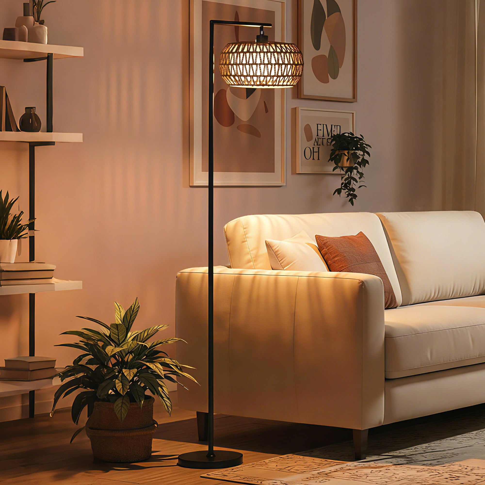 HOMCOM Boho Dimmable Floor Lamp - Black 