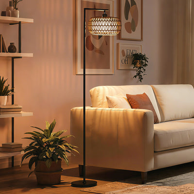 HOMCOM Boho Dimmable Floor Lamp - Black 