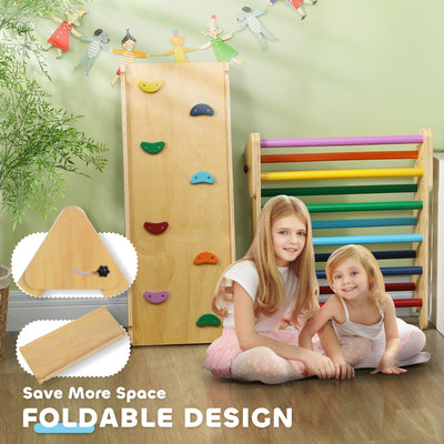 AIYAPLAY Toddler Climbing Frame for Kids, with Ramp, 3-in-1 Wooden Pikler Triangle Set for 18-48 Months, Multicolour 