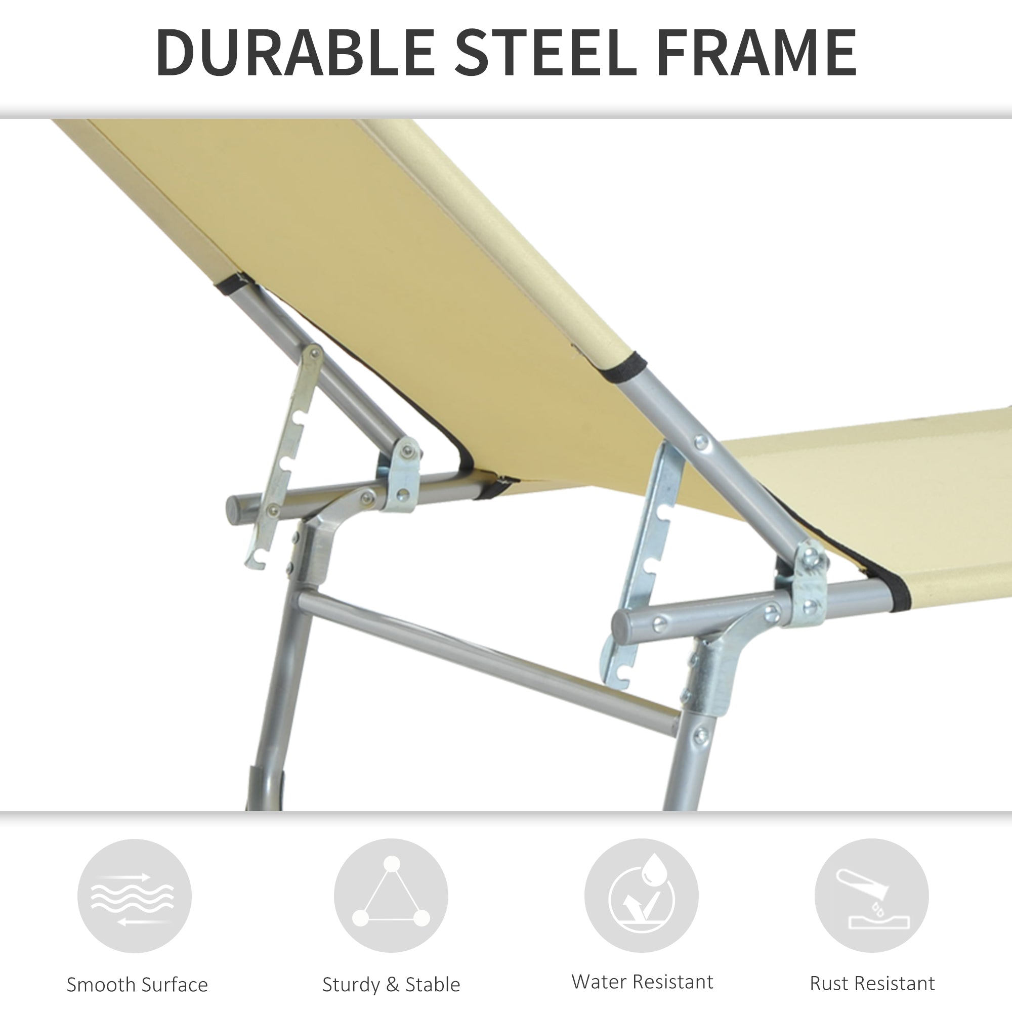 Outsunny Reclining Sun Lounger Chair Folding Camping Bed with 4-Position Adjustable Backrest, for Travel Indoor Outdoor Office Fishing, Beige 