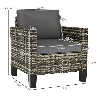 Outsunny Single Rattan Armchair, with Cushions - Light Grey 