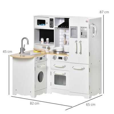 HOMCOM Kids Kitchen Playset, Large Pretend Role Play Kitchen, White 