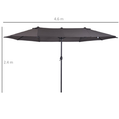 Outsunny 4.6m Garden Parasol Double-Sided Sun Umbrella Patio Market Shelter Canopy Shade Outdoor Grey 