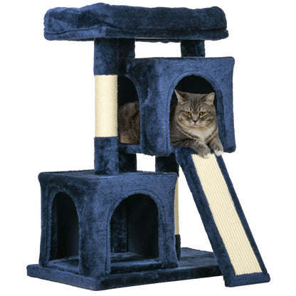 PawHut Sisal Cat Rest & Play Activity Tree w/ 2 House Navy Blue 