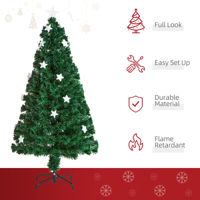 HOMCOM 5FT Prelit Artificial Christmas Tree Fibre Optic Star LED Light Holiday Home Xmas Decoration with LED Light for Indoor Party, Green 