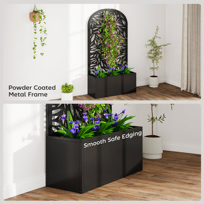 Outsunny Metal Garden Bed for Garden with Trellis, Wall Mounted or Freestanding Raised Planter with Curved Privacy Screen 