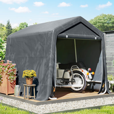 Outsunny 8 x 6.5 ft Outdoor Garden Storage Shed, Waterproof Bike Tent w/ Double Roll-up Zipper Door for Garden Tools, Dark Grey 