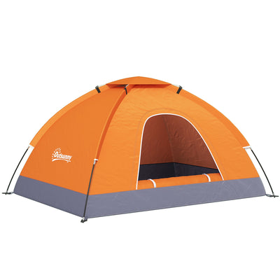 Outsunny 2 Person Camping Tent, Dome Tent with Zipped Doors, Storage Pocket, Portable Handy Bag, Orange 