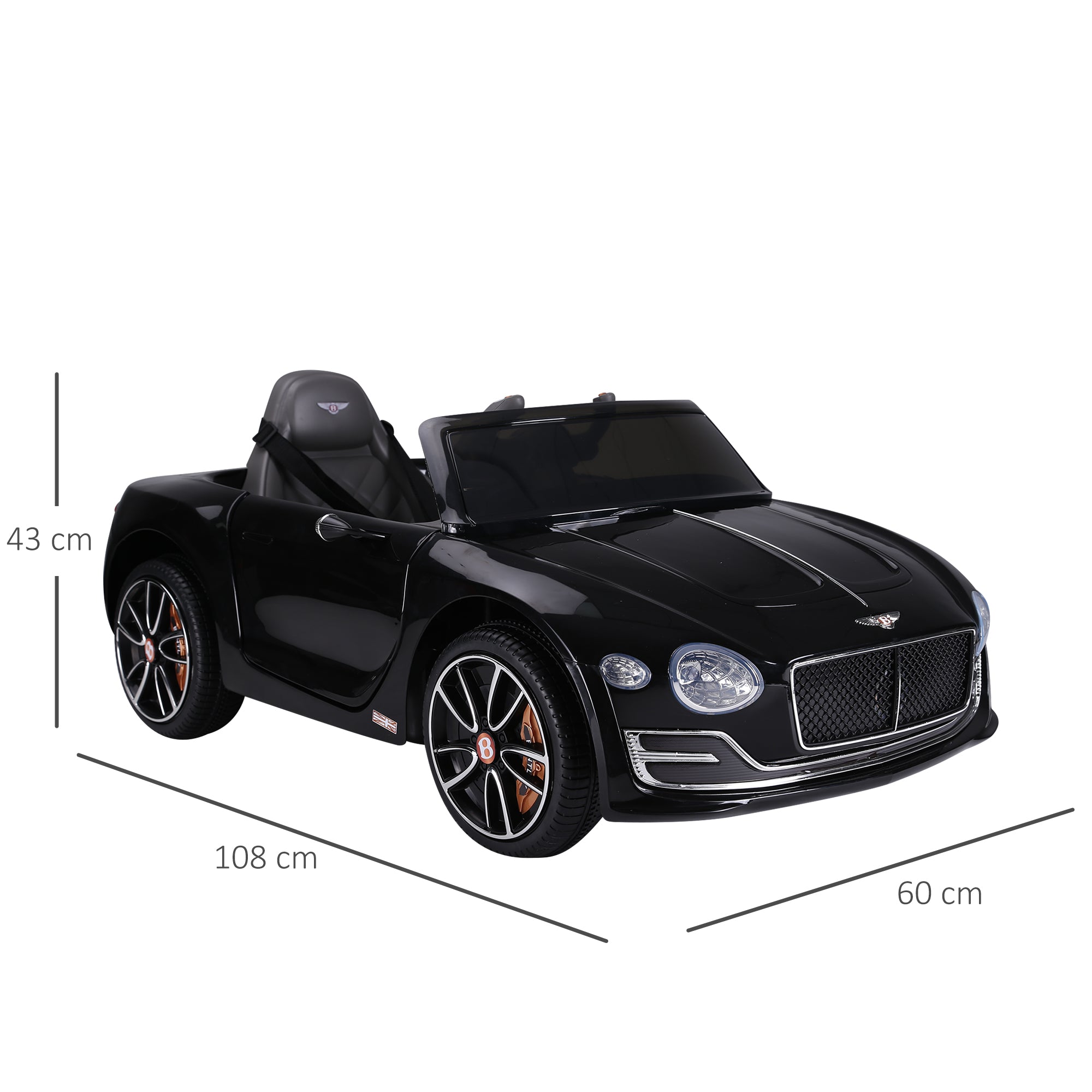 HOMCOM Bentley GT Licensed 12V Electric Car for Kids, Kid's Electric Ride on with Remote Control, Ride on Car with LED Lights, Music, for 3-5 Years, Black 