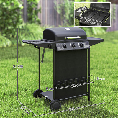 Outsunny 3+1 Burner Gas BBQ Grill, Portable Gas Barbecue Grill with Built-in Thermometer, Lid, Side Table, Shelf, Spice Rack, Wheels, Grease Cup for Garden Party Outdoor Cooking, Black 