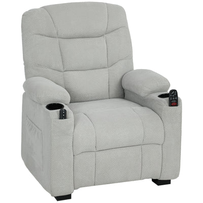 HOMCOM Electric Massage Recliner Armchair with Vibration, Heat, Whisper-Quiet Motor, Memory Function, Fleece Power Reclining Chair with Spring Pack, USB Port, Footrest, Side Pocket, Grey