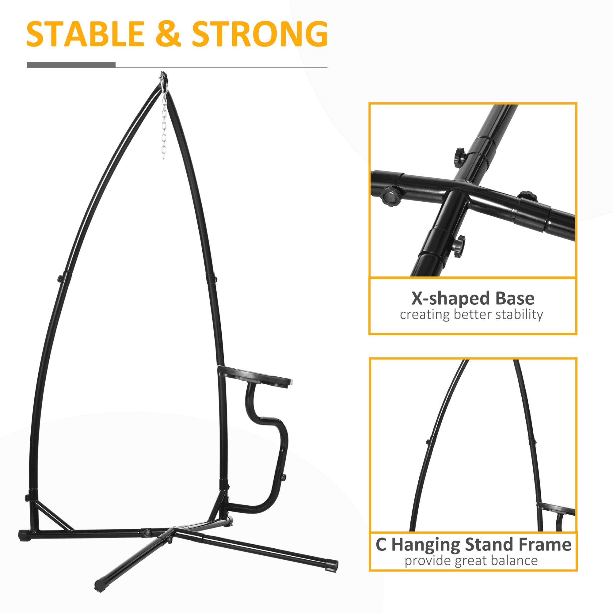 Outsunny Hammock Chair Stand Only Construction Heavy Duty Metal C-Stand for Hanging Hammock Chair Porch Swing Indoor or Outdoor Use 