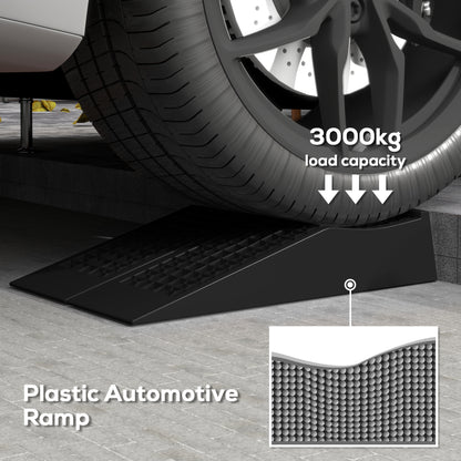 HOMCOM Pair of 2 Low Entrance Plastic Curb Ramps Anti-Slip Surface 3 Ton Capacity Garage Workshop Cars SUVs Small Vans 