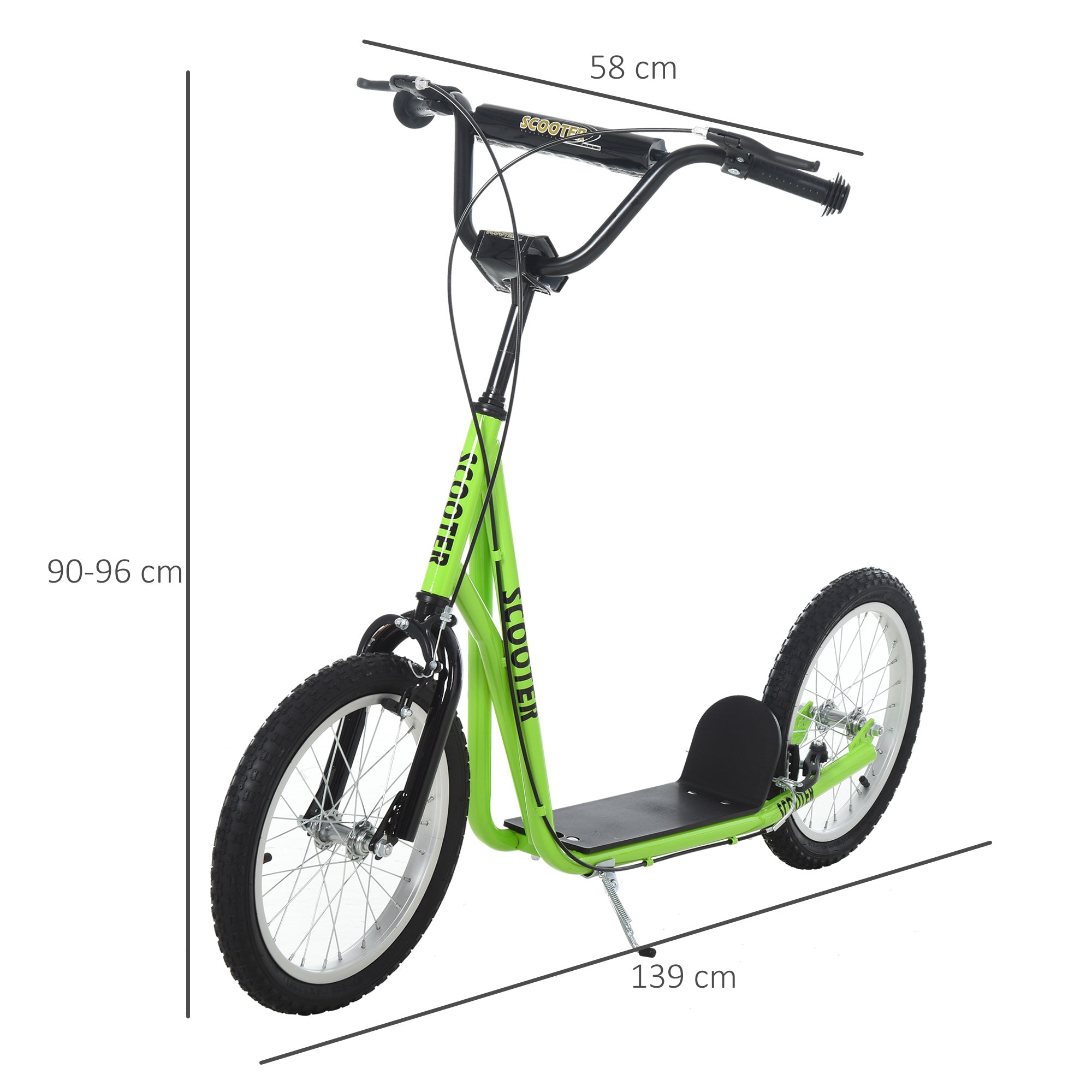 HOMCOM Kick Scooters for Kids with Adjustable Height, Anti-Slip Deck, Dual Brakes, Rubber Tyres, for Boys and Girls Aged 5+ Years Old - Green 