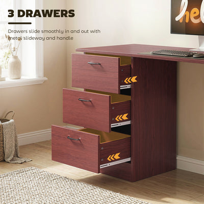 HOMCOM Computer Desk, Writing Table, PC Workstation with 3 Storage Shelves and Drawers, Handle, for Home Office, Walnut Brown 