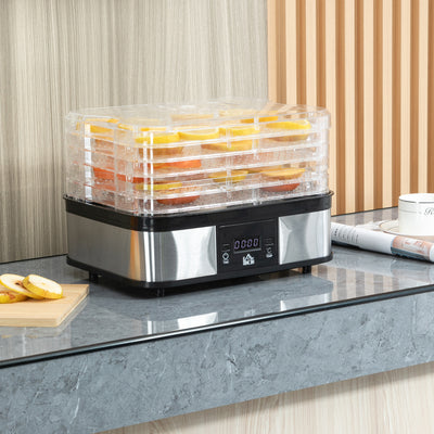 HOMCOM 5 Tier Food Dehydrator, 245W Stainless Steel Food Dryer Machine with Adjustable Temperature, Timer and LCD Display for Drying Fruit, Meat, Vegetable, Jerky and Pet Treat, Black 