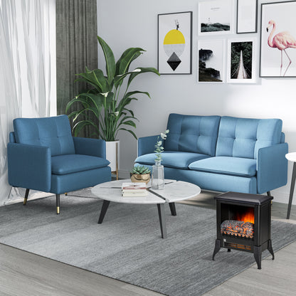HOMCOM Modern One Seater Sofa, Button Tufted Armchair with Cushions and Steel Legs for Living Room, Guest Room, Dark Blue 