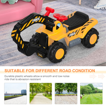 HOMCOM Kids Ride On Excavator Digger w/ Storage Basketball Net Steering NO POWER Wheel Vehicle Truck Toy 