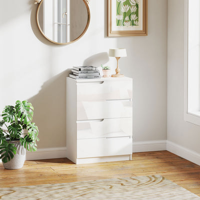 HOMCOM Chest of Four High Gloss Front Drawers - White 
