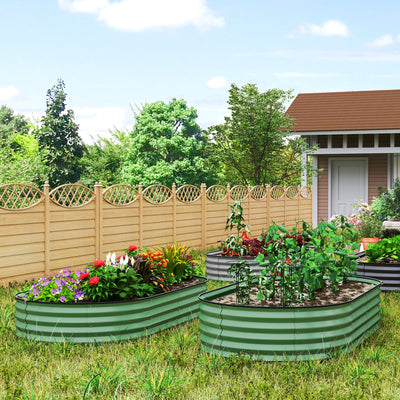 Outsunny Set of Two 181 x 93cm Steel Planters - Green 