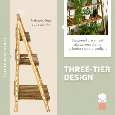 Outsunny Wooden Folding Flower Pot Stand 3 Tier Garden Planter Display Ladder Gardener Storage Shelves Rack Herb Holder (80L x 37W x 93H cm) 