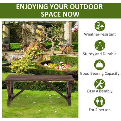 Outsunny Garden Rustic Wooden Bench Wheel-Shaped Legs Slatted Seat Stable Reinforced Structure Outdoor Patio Garden 2-Person Bench Seat - Brown 