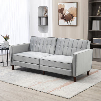 HOMCOM Modern Convertible Sofa Futon Velvet-Touch Tufted Couch Compact Loveseat with Adjustable Split Back, Light Grey 