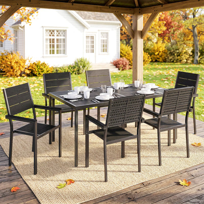 Outsunny 7 Pieces Outdoor Dining Set, Patio Table and Chairs for 6, Garden Dining Furniture Set with Slatted Tabletop 