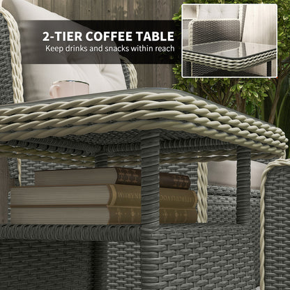 Outsunny Five-Piece Reclining Rattan Chair Set - Light Grey