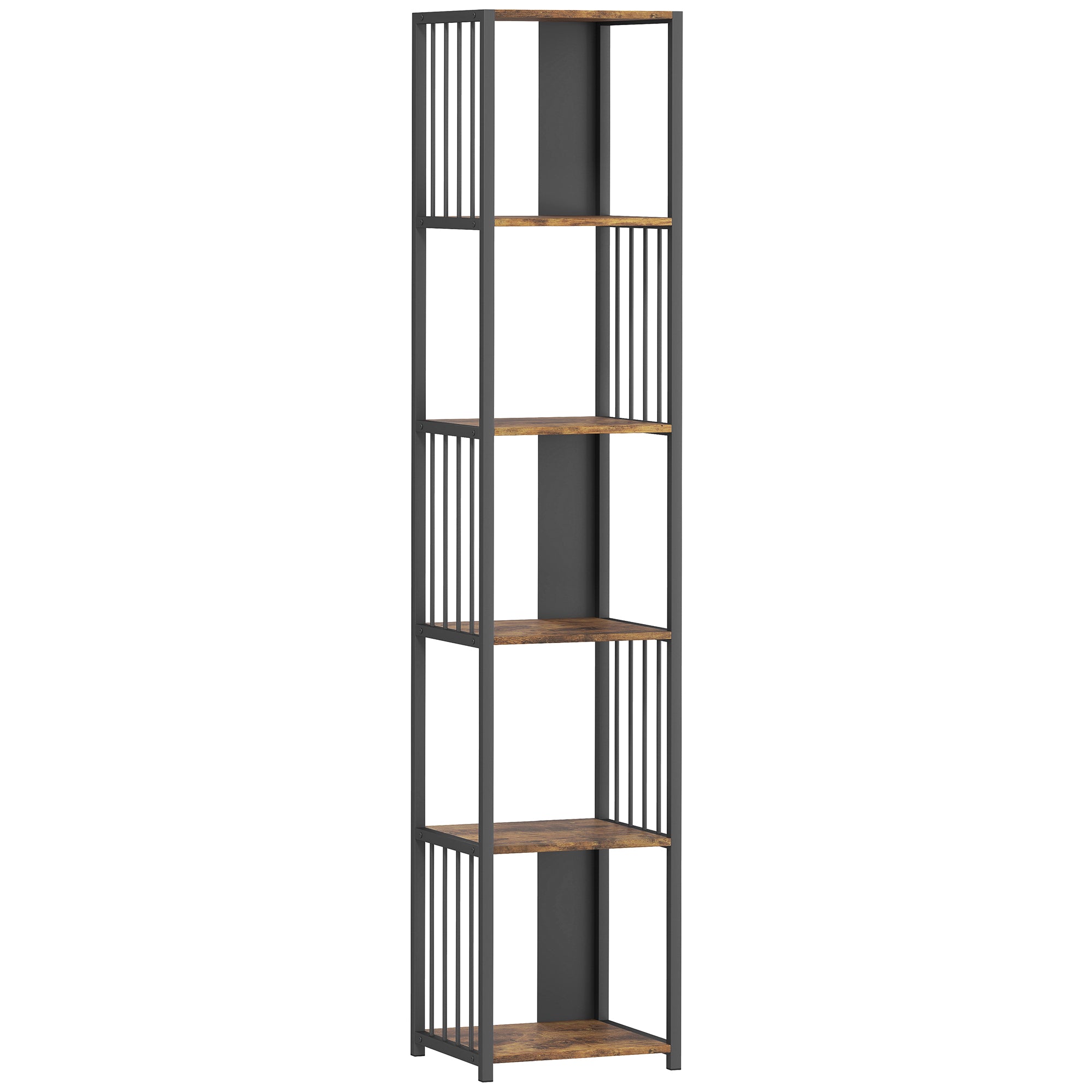 HOMCOM 5-Tier Bookshelf with Steel Frame - Rustic Brown 