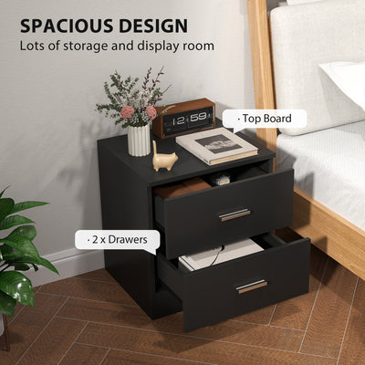 HOMCOM Modern Bedside Table, Beside Cabinet with 2 Drawers, for Bedroom, Living Room, Black 