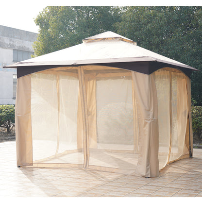 Outsunny 3.2 x 3.2m Garden Gazebo, Double Roof Outdoor Gazebo Canopy Shelter with Netting, Solid Steel Frame for Garden, Lawn, Backyard and Deck 