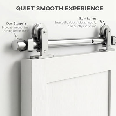 HOMCOM Sliding Door Hardware Kit Smooth Quiet 304 Stainless Steel for 200cm Track Sliver Tone 
