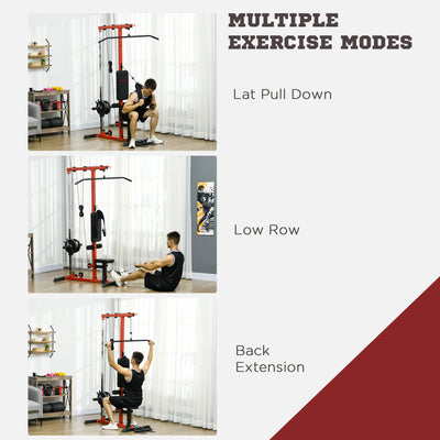 SPORTNOW Pull Up Station, Power Cage with Adjustable Seat, for Home Gym - Red 