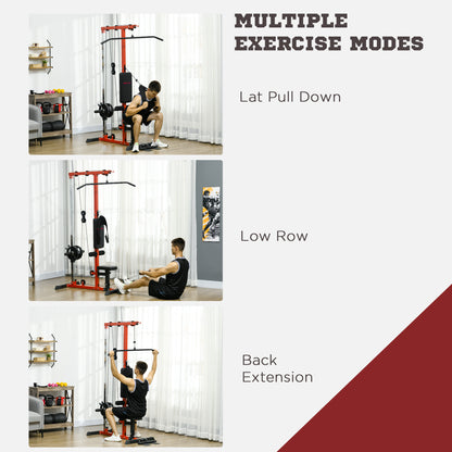 SPORTNOW Pull Up Station, Power Cage with Adjustable Seat, for Home Gym - Red 
