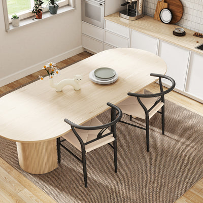 HOMCOM Set of Two Weave Dining Chairs with Y-Shaped Backrest Hemp Seat - Black/Beige 