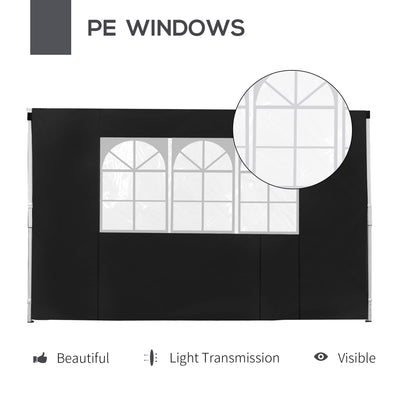 Outsunny 3 Meters Gazebo Replaceable Exchangeable Side Panel Wall Panels Walls With Window, Black 