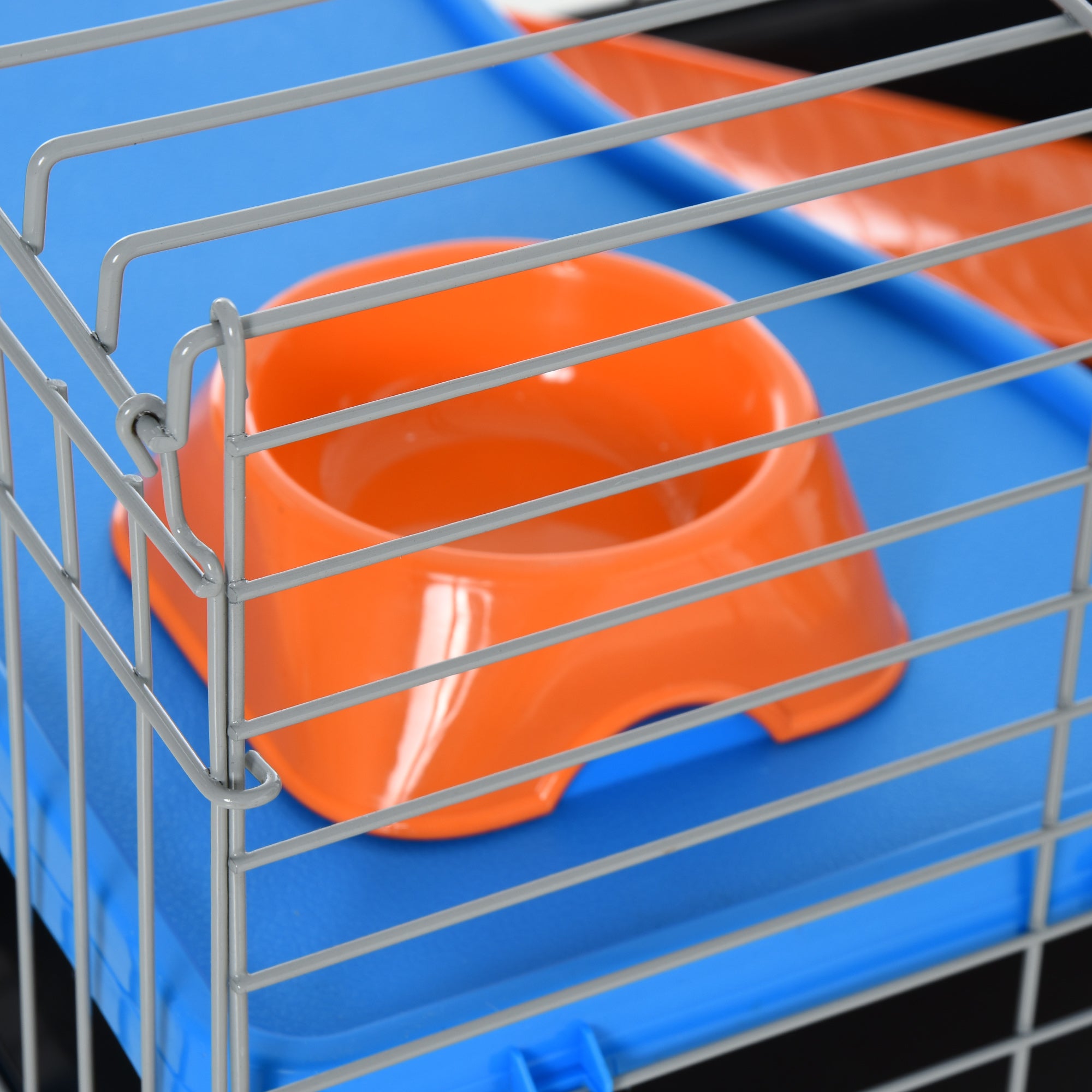 PawHut Small Animal Cage Rabbit Guinea Pigs Chinchillas Cage w/ Wheels Water Bottle Food Dish Platform Ramp 89 x 44 x 43 cm Black 
