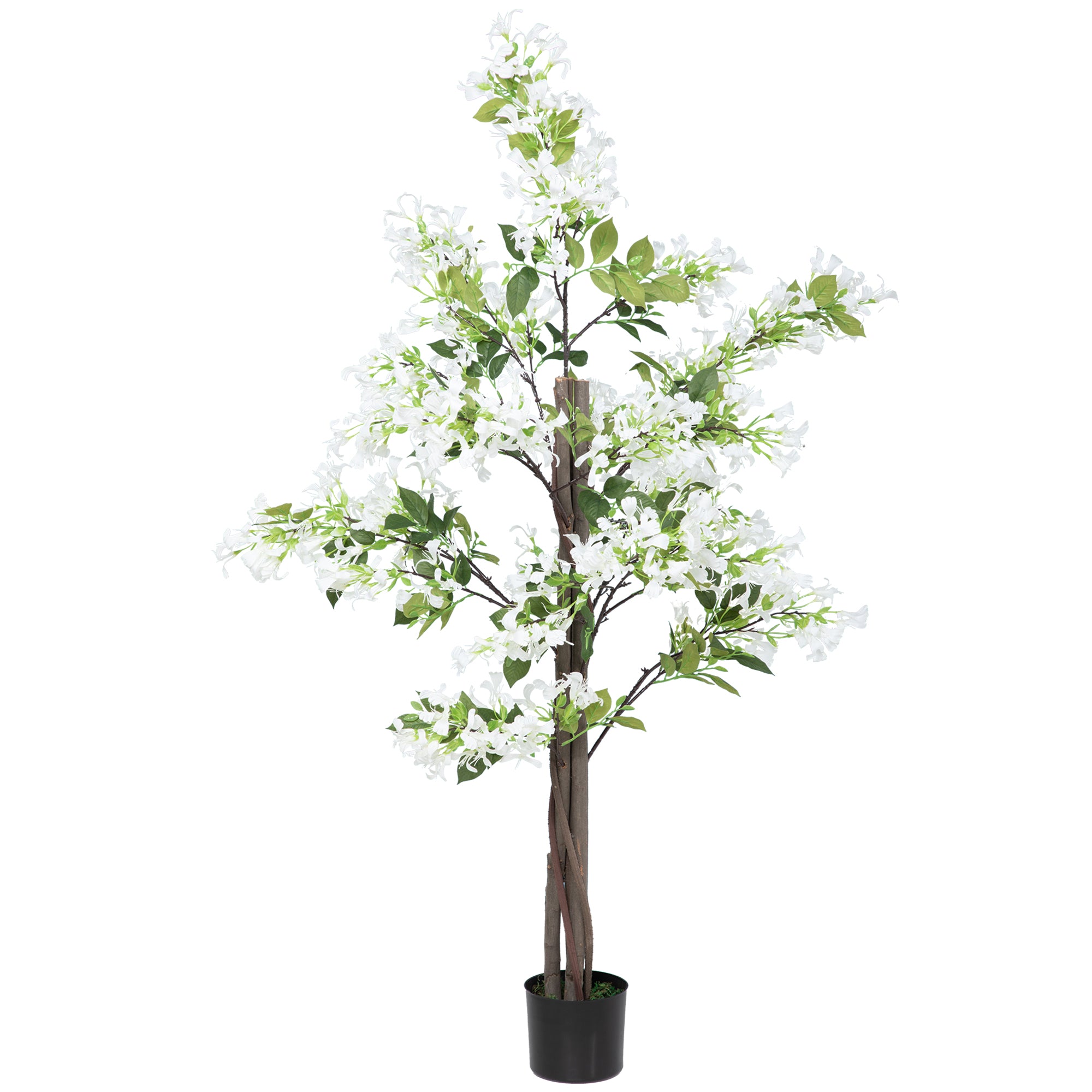 HOMCOM Artificial Plants Honeysuckle Flower in Pot Fake Plants with Curved Boots for Indoor Outdoor 15x15x150cm White 