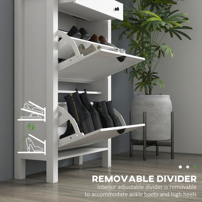 HOMCOM Narrow Shoe Cabinet with 2 Flip Drawers and Adjustable Shelves, White 