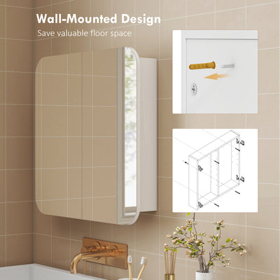 HOMCOM Arched Bathroom Mirror Cabinet with Adjustable Shelves - White 