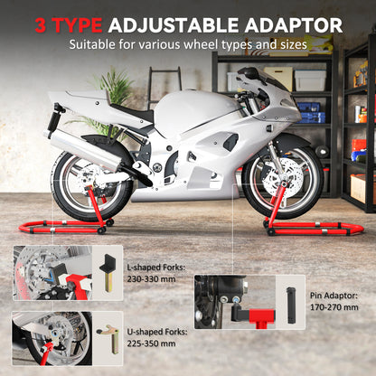 HOMCOM Motorcycle Stand, Front/Rear Paddock Stand, with 390 kg Weight Capacity, Red