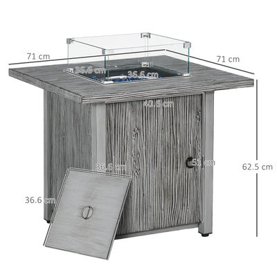 Outsunny 71cm 50,000 BTU Gas Fire Pit Table with Cover and Glass Screen - Grey 