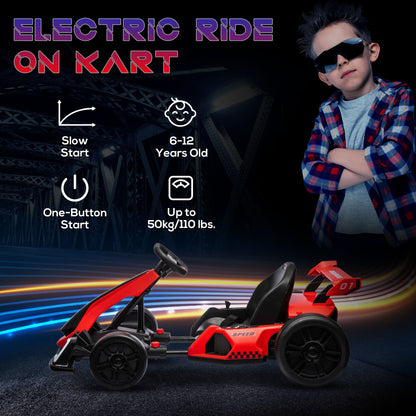 HOMCOM 24V Electric Go Kart for Kids with Adjustable Seat for 6-12 Years, Red 