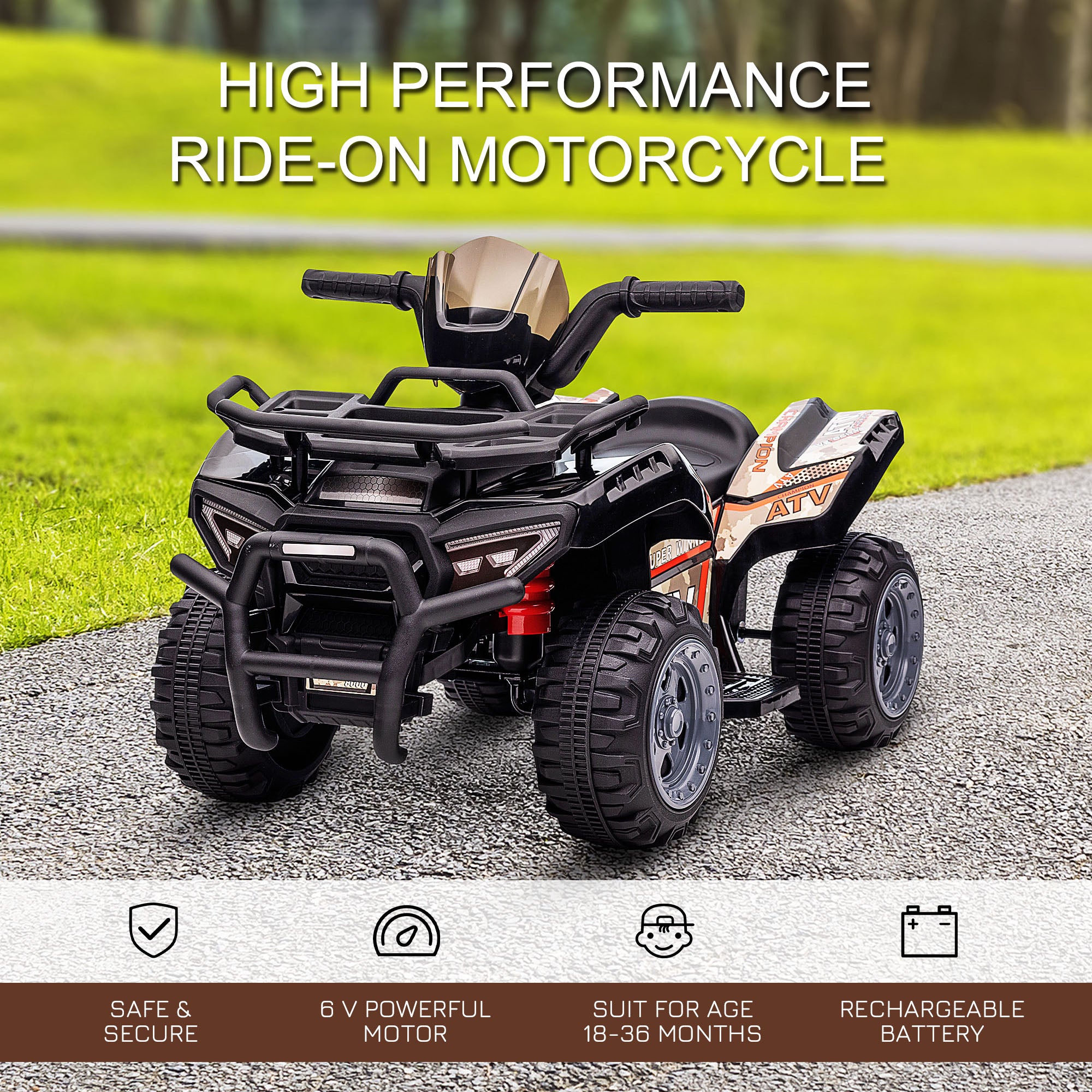 HOMCOM Kids Ride-on Four Wheeler ATV Car with Real Working Headlights for 18-36M 