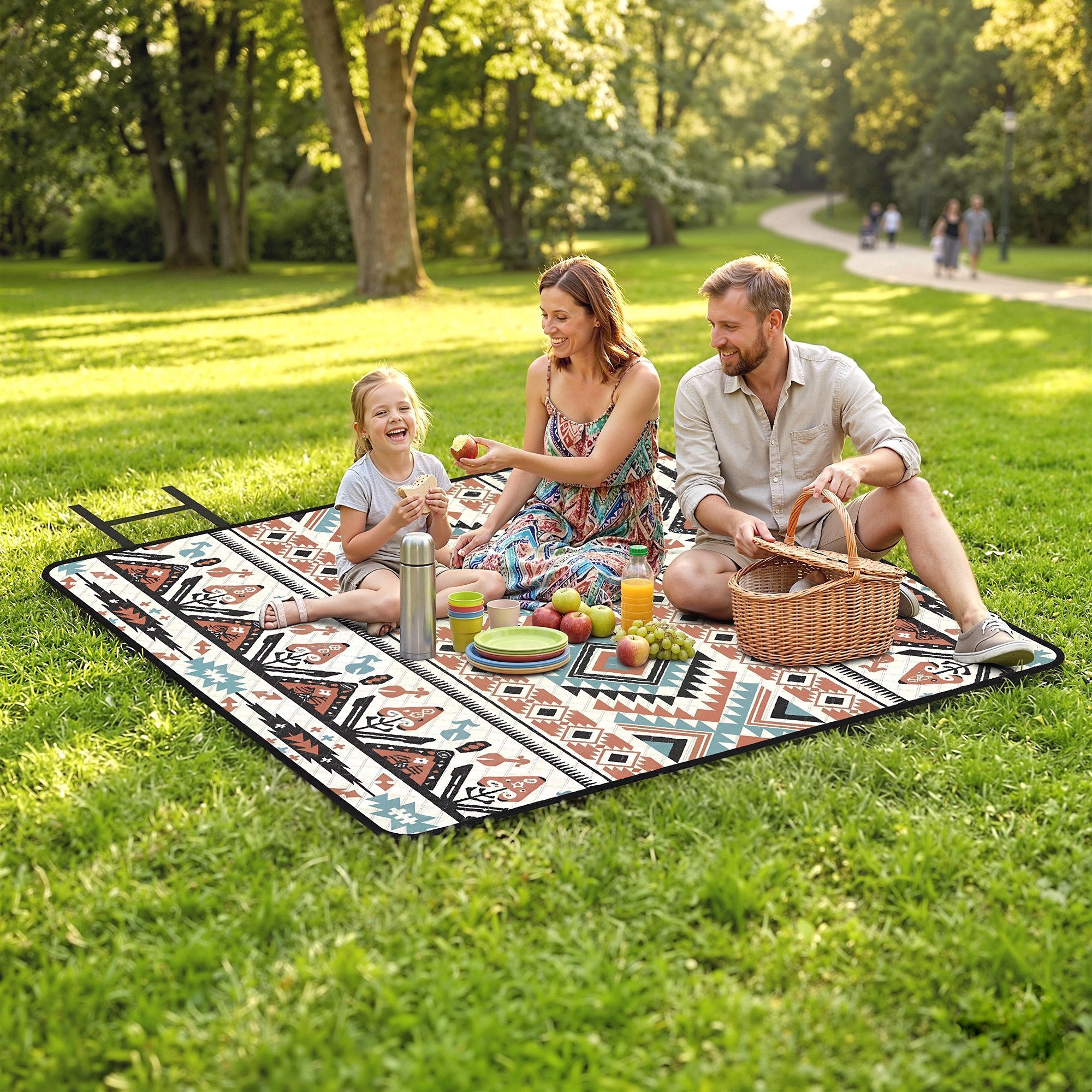 Outsunny Picnic Blanket, 200x200CM Large Beach Blanket Outdoor Picnic Mat with Integrated Strap for Camping, Mix-Colour 