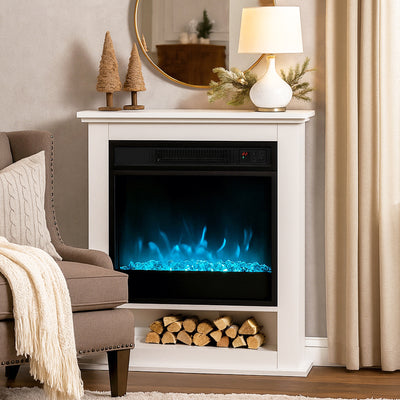 HOMCOM 1800W Adjustable Faux Flame Electric Fireplace - White 
